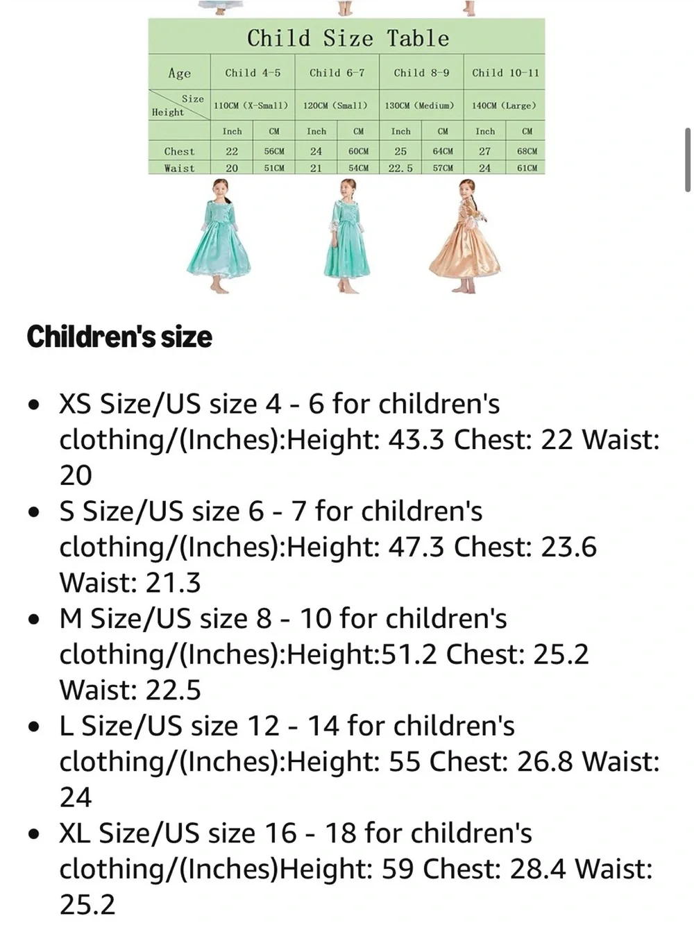 Golden Yellow Girls Large Princess Costume Dress Victorian Colonial Belle 2 pcs